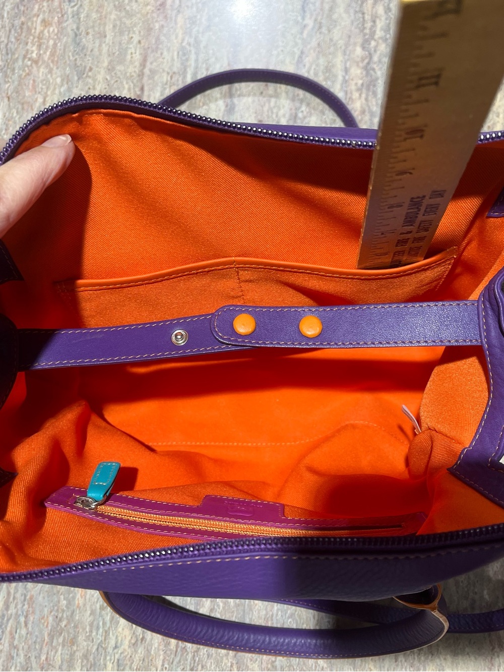 Mywalit Leather Satchel Crossbody NEW Purple w/pink & orange MINT - Picture 6 of 14